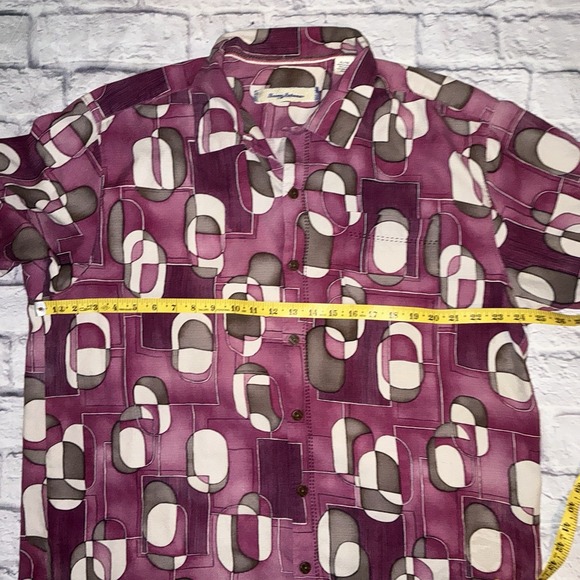 Tommy Bahama Shirt Men's XL Purple Hawaiian Geometric Pocket Loop Collar‎ SILK - Picture 4 of 5